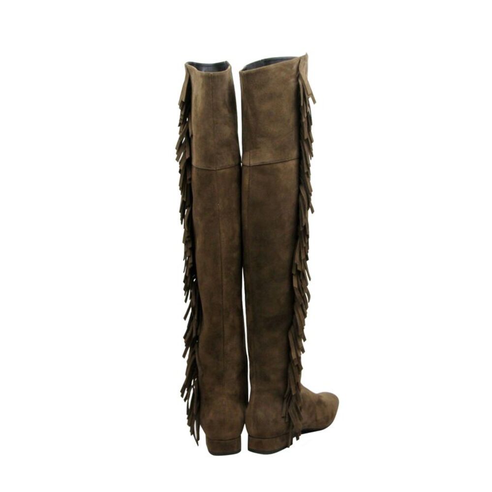 Saint Laurent Women's Over The Knee Brown Suede Fringed Boots (37 EU / 7 US) - Picture 5 of 8